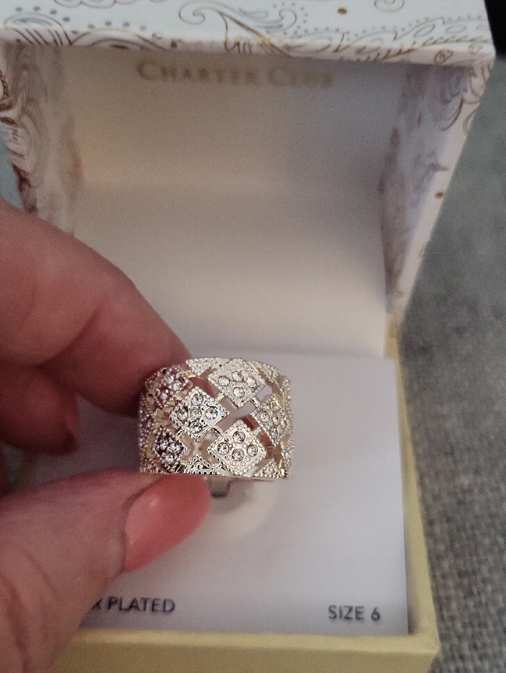 Charter Club Double Halo Silver Plated Ring, Size 6
